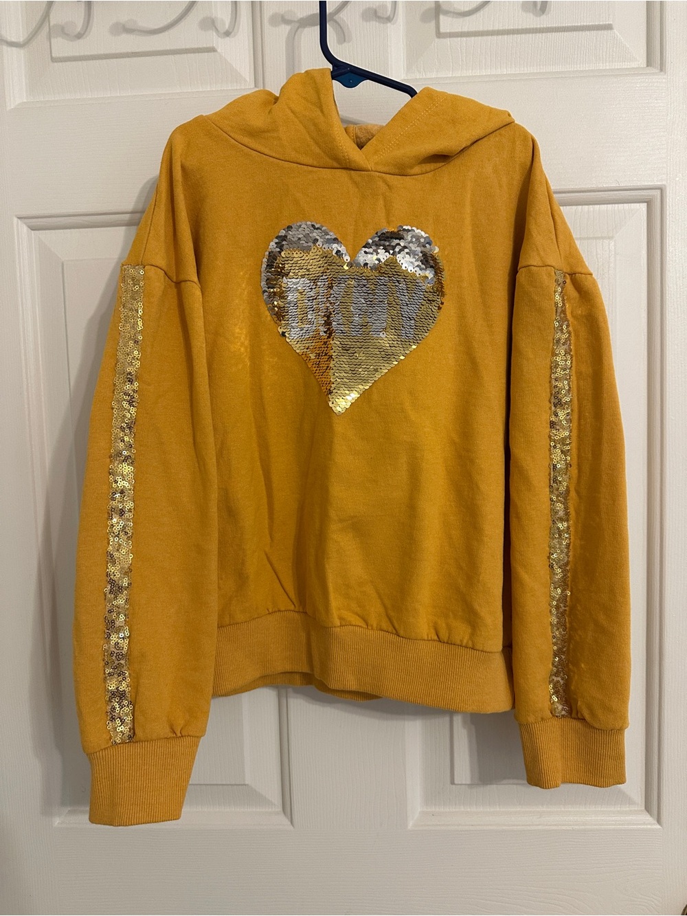 DKNY Mustard Hoodie with Gold Sequins